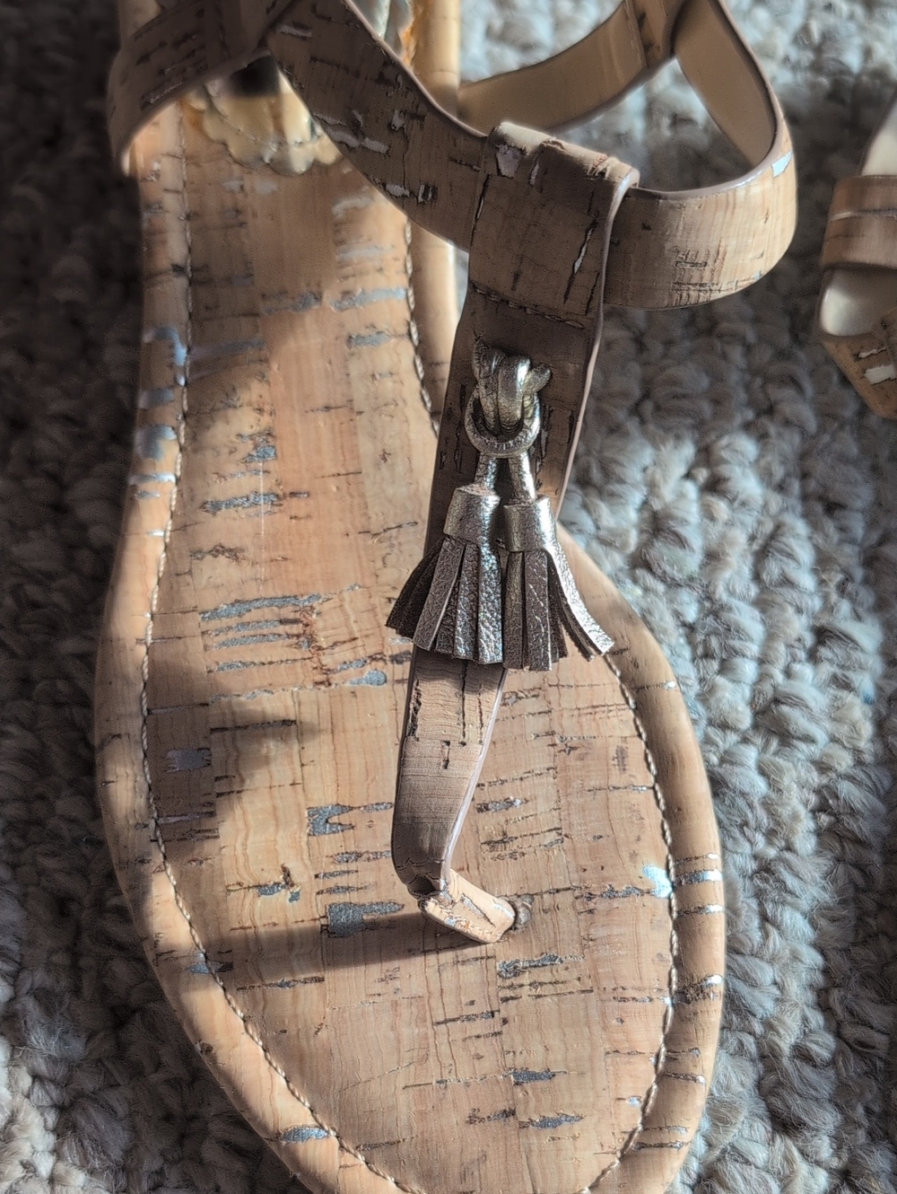 Crown And IVY Cork-Textured T-Strap Sandals in Light Brown